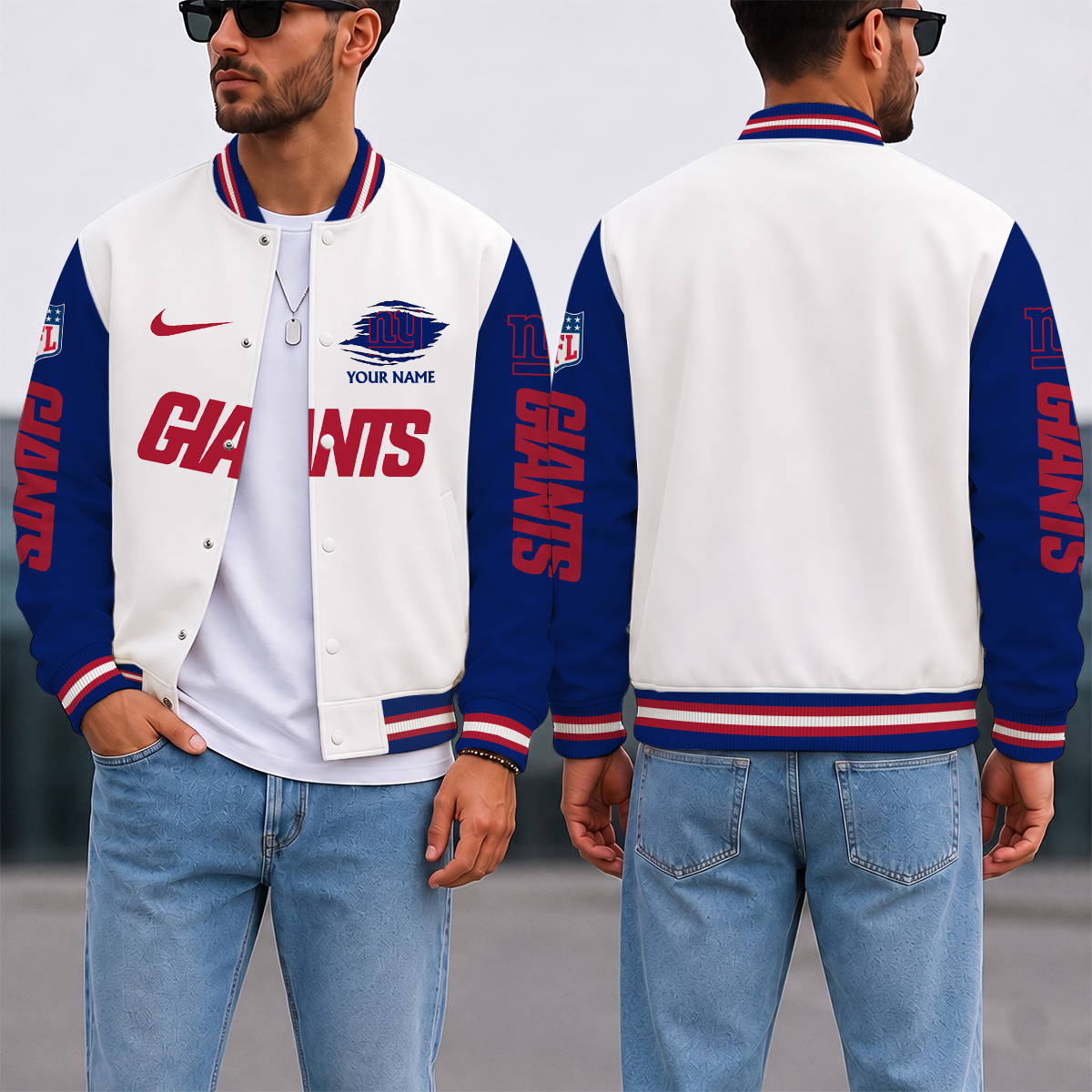SPECIAL EDITION - NEW CUSTOMIZED NFL32 NYG NEW YORK GIANTS SATIN VARSITY & BASEBALL JACKET