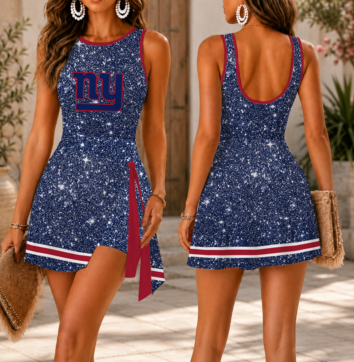 FINAL SALE - NEW CUSTOMIZED NFL32 NYG NEW YORK GIANTS WOMEN'S SUMMER SKORT DRESS