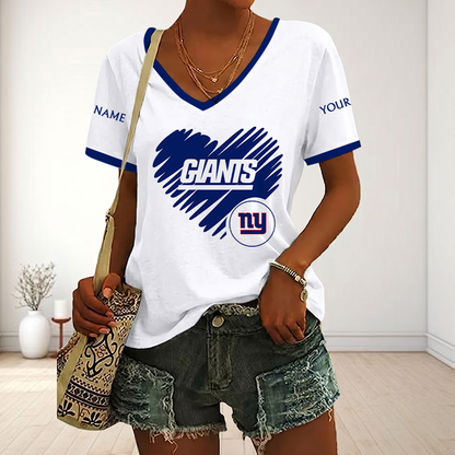 LIMITED EDITION - NEW CUSTOMIZED NFL32 NYG NEW YORK GIANTS V-NECK FEMALE SHIRT