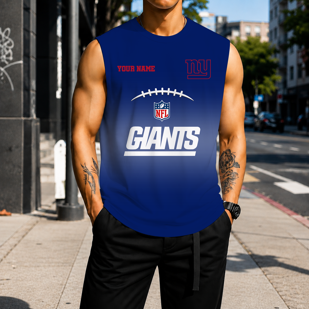 VIRAL EDITION - NEW CUSTOMIZED NFL32 NYG NEW YORK GIANTS MEN'S GYM SHIRT