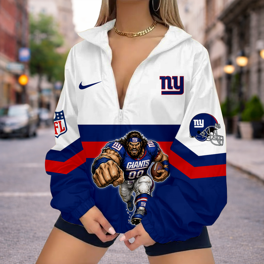 FINAL SALE - NEW CUSTOMIZED NFL32 NYG NEW YORK GIANTS V-NECK ZIPPER SWEATSHIRT JACKET