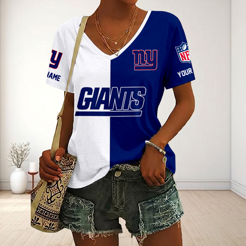 VIRAL EDITION - NEW CUSTOMIZED NFL32 NYG NEW YORK GIANTS V-NECK FEMALE SHIRT