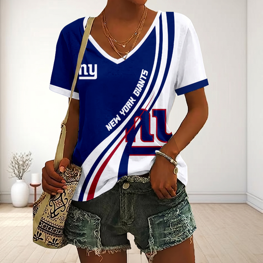 LIMITED EDITION - NEW CUSTOMIZED NFL32 NYG NEW YORK GIANTS V-NECK FEMALE SHIRT