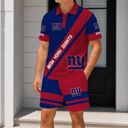 FINAL SALE - NEW CUSTOMIZED NFL32 NYG NEW YORK GIANTS POLO SHIRT & SHORT PANTS SET