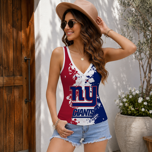 EXCLUSIVE  EDITION - NEW CUSTOMIZED NFL32 NYG NEW YORK GIANTS WOMEN'S V-NECK TANK TOP