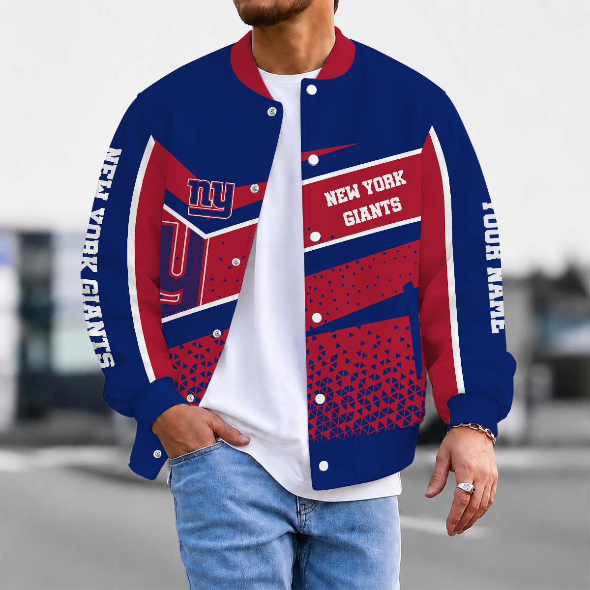 FLASH SALE - NEW CUSTOMIZED NFL32 NYG NEW YORK GIANTS SATIN VARSITY & BASEBALL JACKET