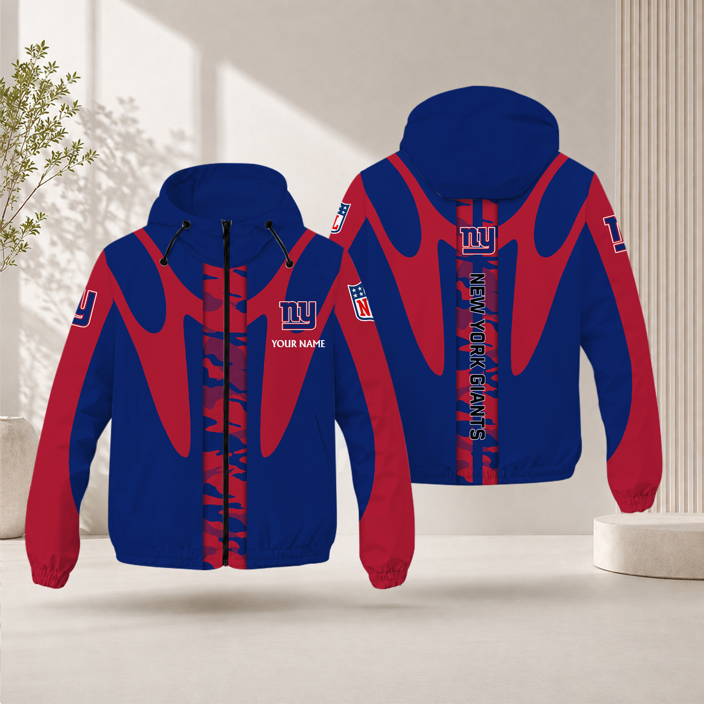 FLASH SALE - NEW CUSTOMIZED NFL32 NYG NEW YORK GIANTS WINDBREAKER JACKET