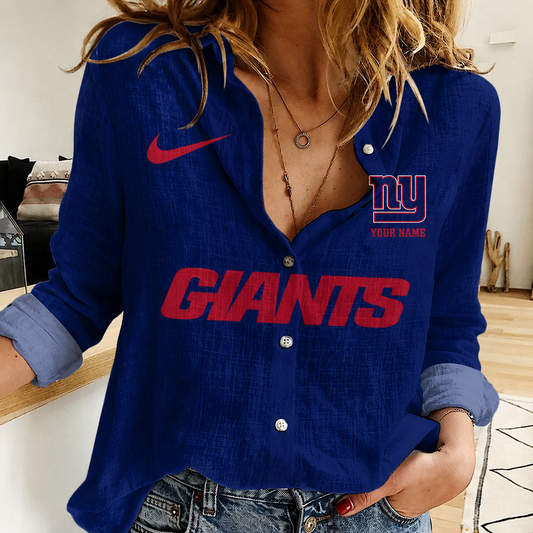 FINAL SALE - NEW CUSTOMIZED NFL32 NYG NEW YORK GIANTS WOMEN CASUAL SHIRT