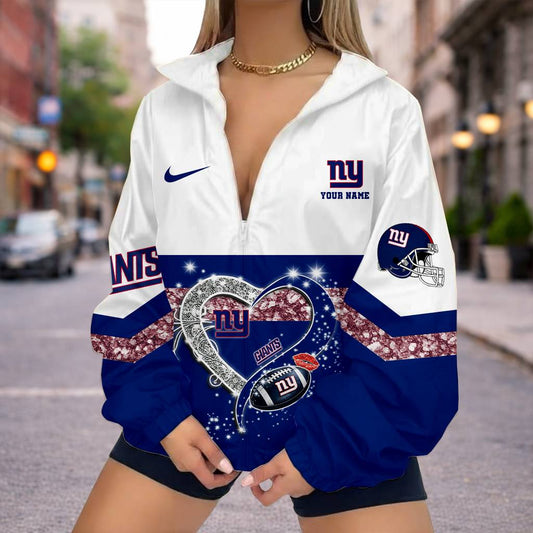 FINAL SALE - NEW CUSTOMIZED NFL32 NYG NEW YORK GIANTS V-NECK ZIPPER SWEATSHIRT JACKET