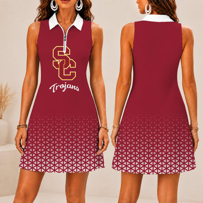 LIMITED EDITION - NEW CUSTOMIZED NCAA FBS32 USC USC TROJANS WOMEN'S ZIP SLEEVELESS POLO DRESS