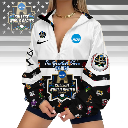 LIMITED EDITION - NEW CUSTOMIZED NCAA32 COLLEGE WORLD SERIES ALL TEAMS V-NECK ZIPPER SWEATSHIRT JACKET