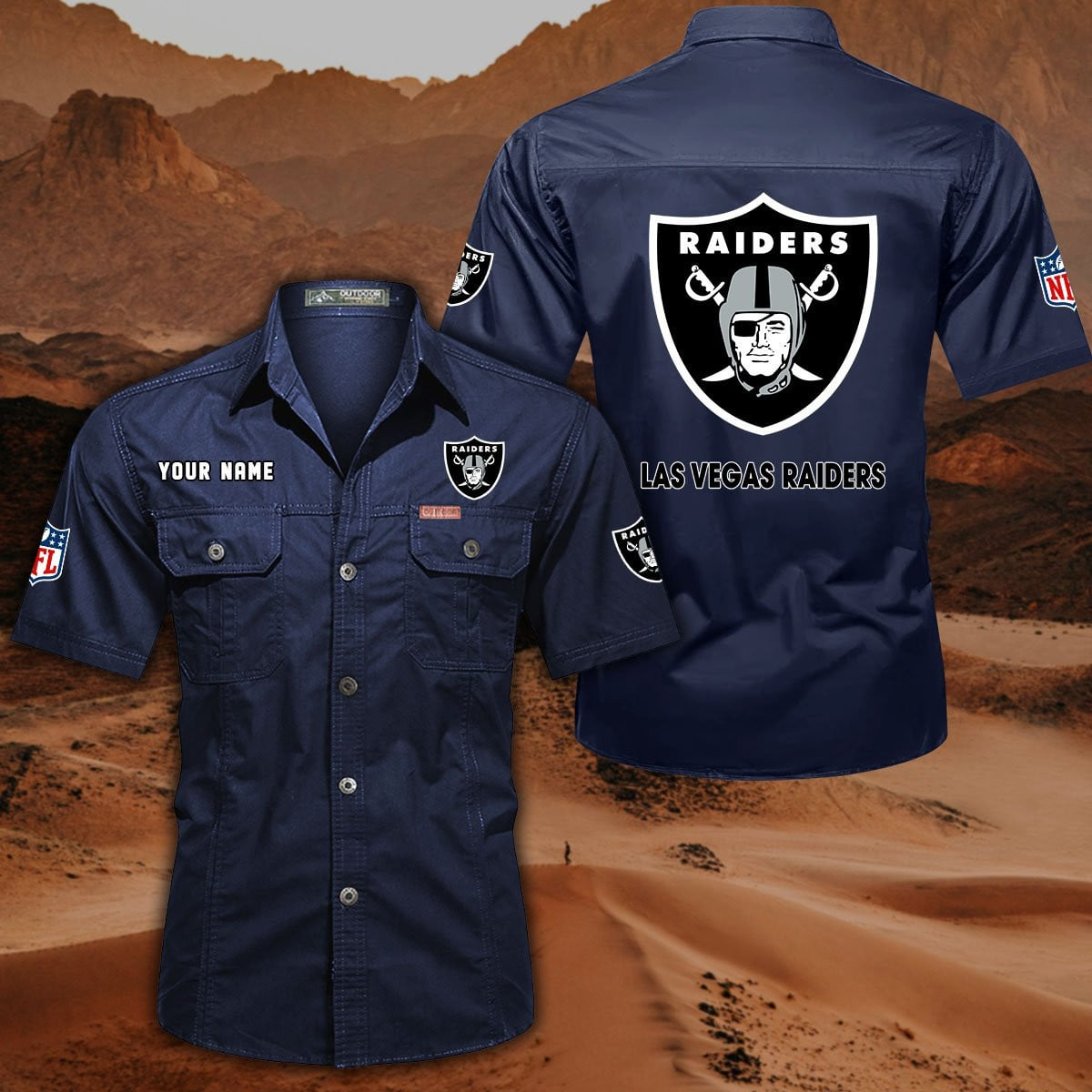 FINAL SALE - NEW CUSTOMIZED NFL07 LVR LAS VEGAS RAIDERS MUTICOLOR MEN'S CARGO SHIRT
