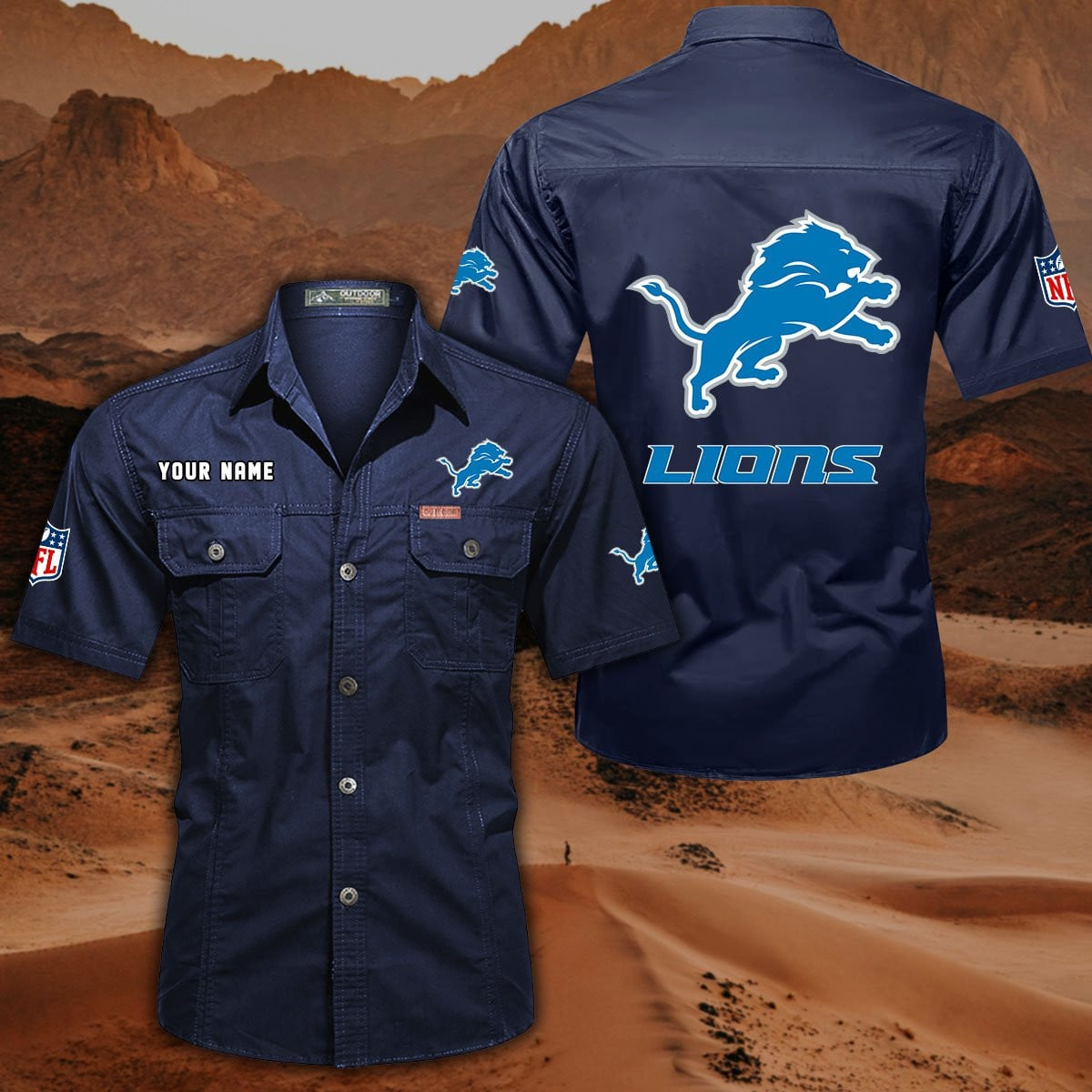 FINAL SALE - NEW CUSTOMIZED NFL04 DTL DETROIT LIONS MUTICOLOR MEN'S CARGO SHIRT