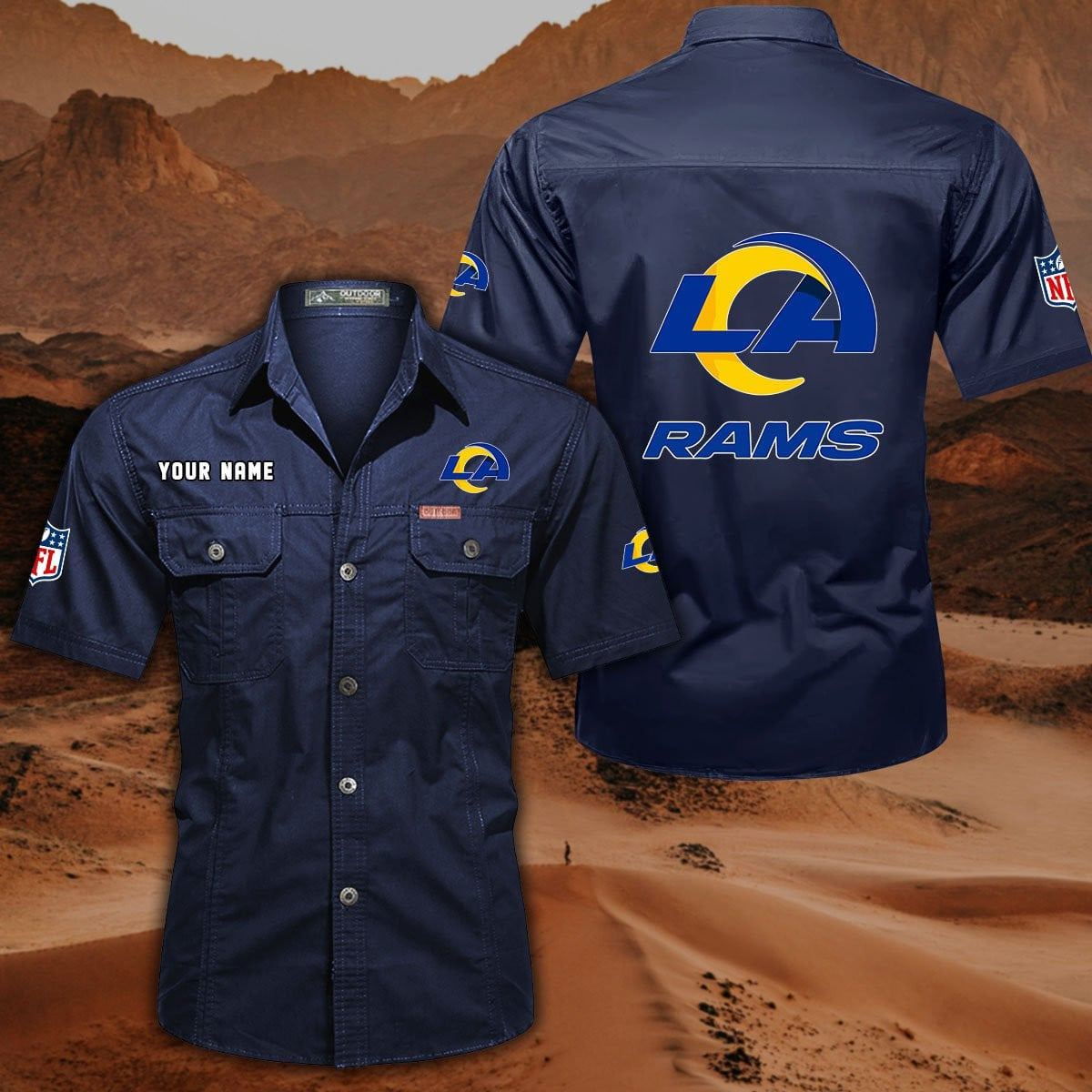 FINAL SALE - NEW CUSTOMIZED NFL22 LAR LOS ANGELES RAMS MUTICOLOR MEN'S CARGO SHIRT