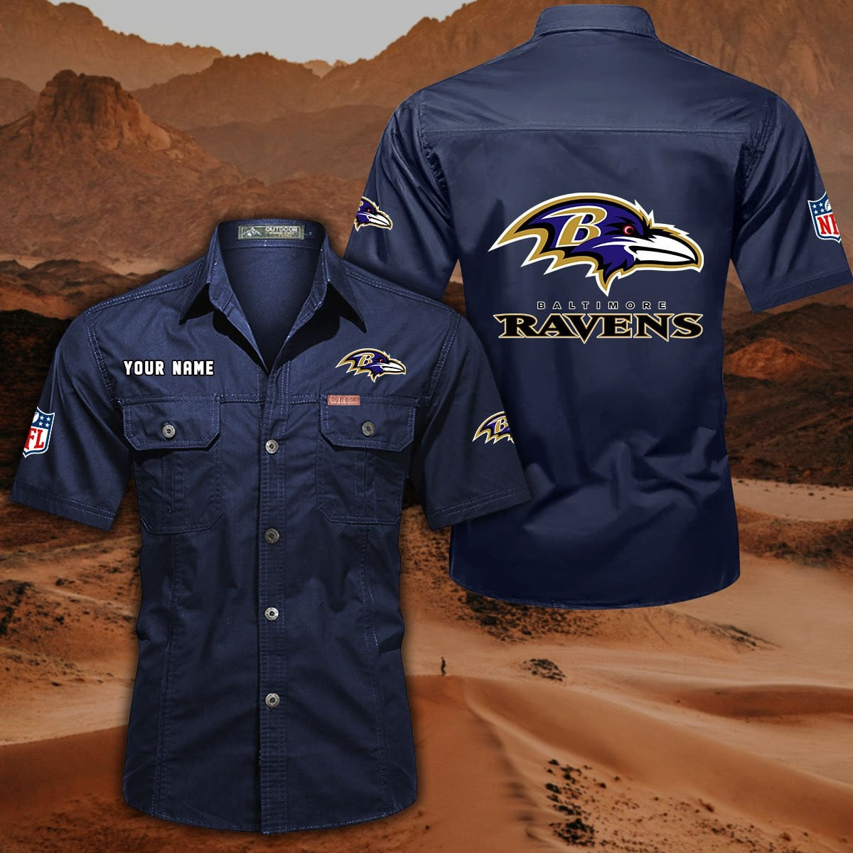 FINAL SALE - NEW CUSTOMIZED NFL28 BTR BALTIMORE RAVENS MUTICOLOR MEN'S CARGO SHIRT