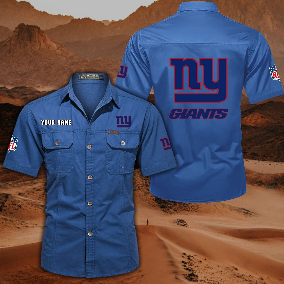 FINAL SALE - NEW CUSTOMIZED NFL32 NYG NEW YORK GIANTS MUTICOLOR MEN'S CARGO SHIRT