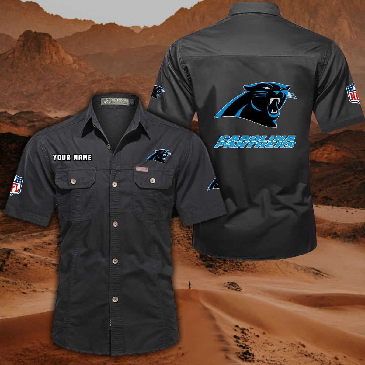 FINAL SALE - NEW CUSTOMIZED NFL23 CLP CAROLINA PANTHERS MUTICOLOR MEN'S CARGO SHIRT
