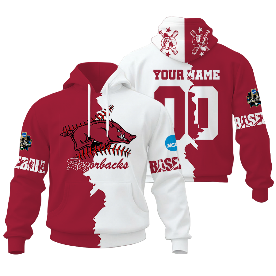 FINAL CLEARANCE - NEW CUSTOMIZED COLLEGE WORLD SERIES NCAA03 ARKANSAS RAZORBACKS UNISEX HOODIE & ZIP HOODIE