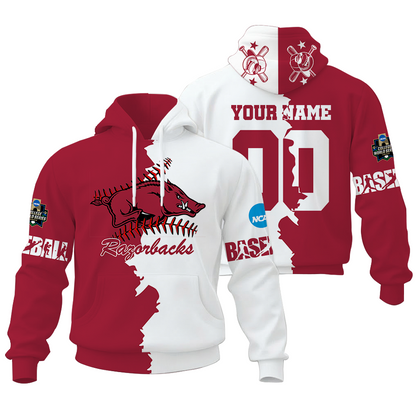 FINAL CLEARANCE - NEW CUSTOMIZED COLLEGE WORLD SERIES NCAA03 ARKANSAS RAZORBACKS UNISEX HOODIE & ZIP HOODIE