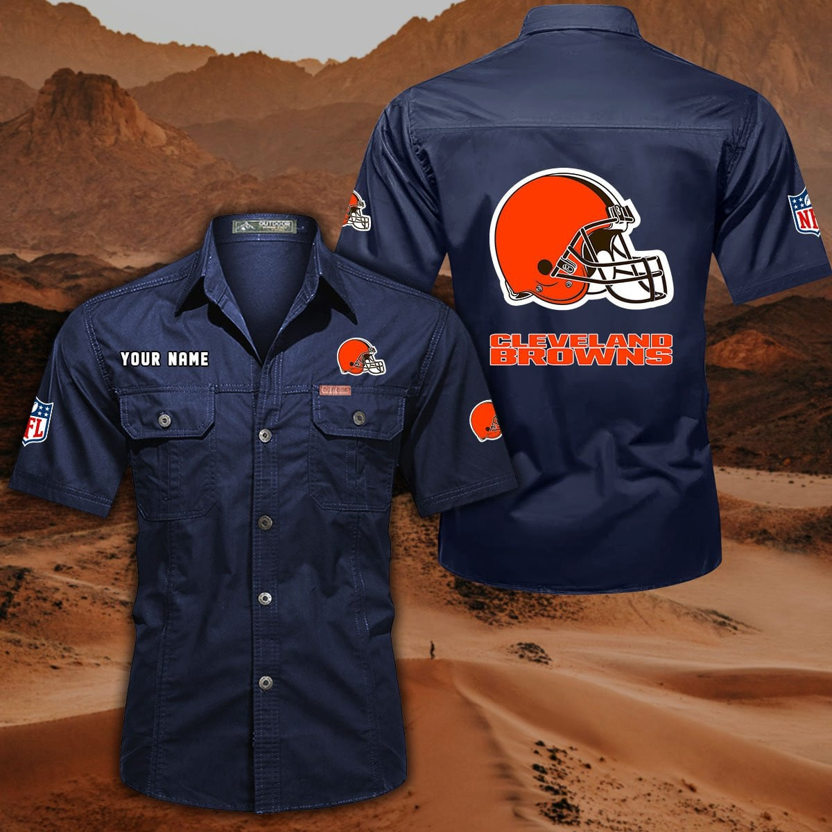 FINAL SALE - NEW CUSTOMIZED NFL29 CLB CLEVELAND BROWNS MUTICOLOR MEN'S CARGO SHIRT