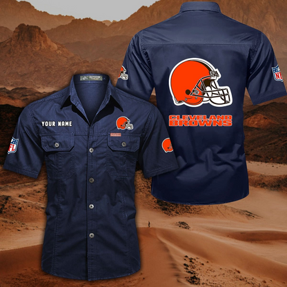 FINAL SALE - NEW CUSTOMIZED NFL29 CLB CLEVELAND BROWNS MUTICOLOR MEN'S CARGO SHIRT