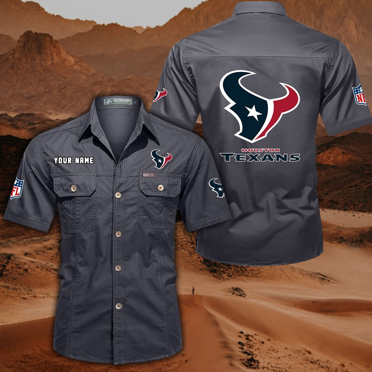 FINAL SALE - NEW CUSTOMIZED NFL15 HTT HOUSTON TEXANS MUTICOLOR MEN'S CARGO SHIRT