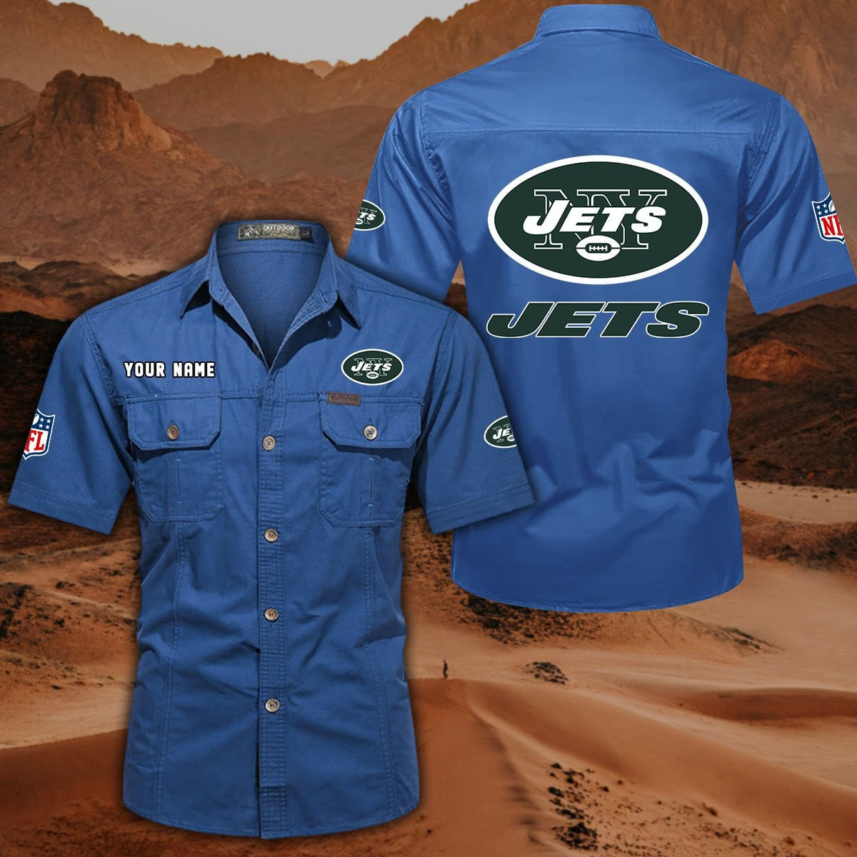 FINAL SALE - NEW CUSTOMIZED NFL25 NYJ NEW YORK JETS MUTICOLOR MEN'S CARGO SHIRT