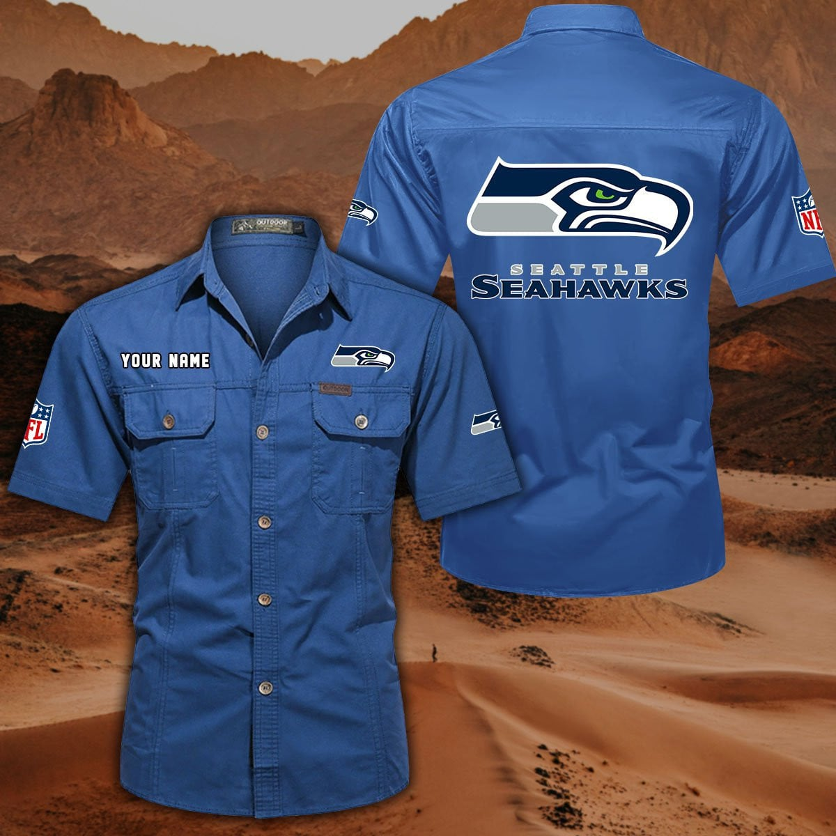 FINAL SALE - NEW CUSTOMIZED NFL06 SSH SEATTLE SEAHAWKS MUTICOLOR MEN'S CARGO SHIRT