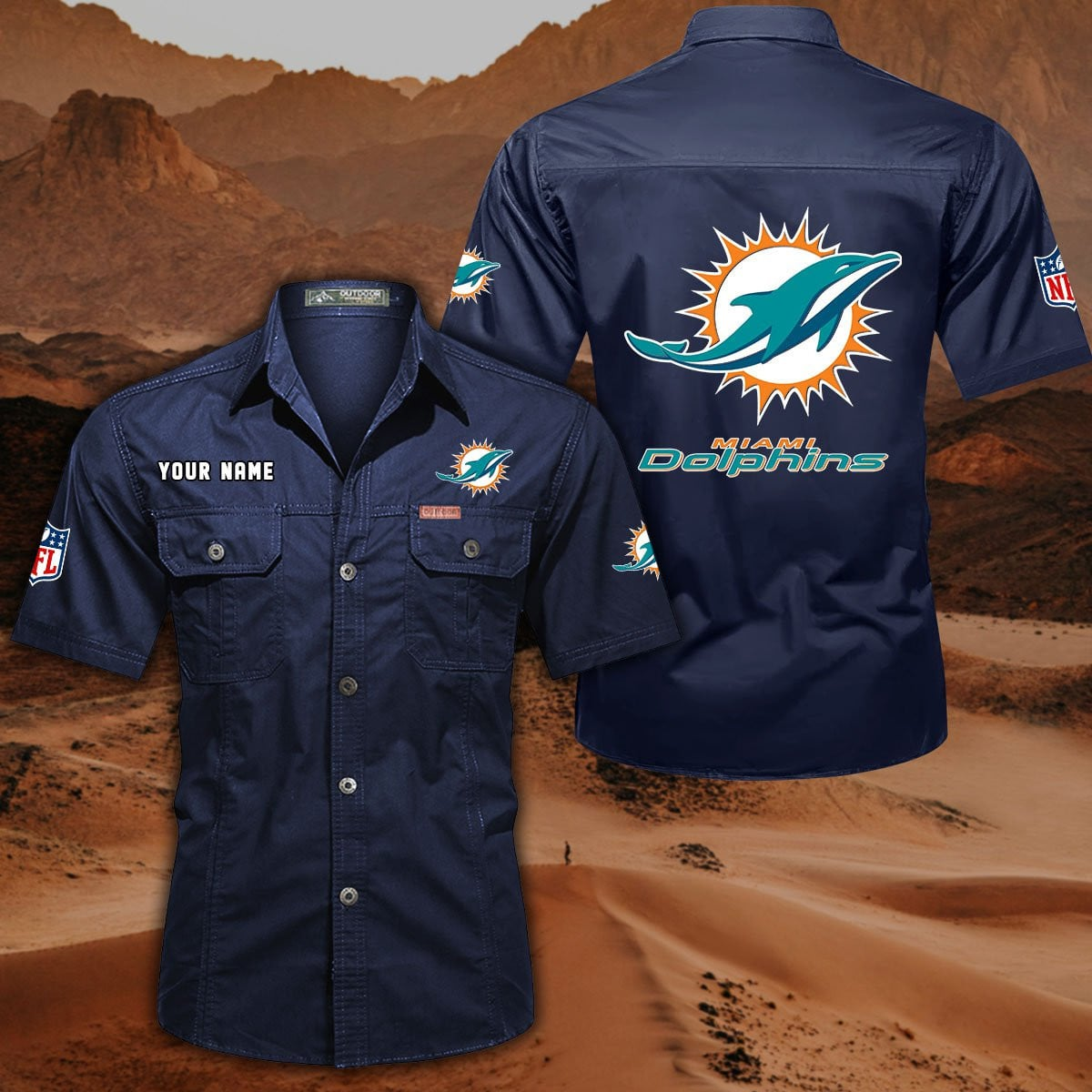 FINAL SALE - NEW CUSTOMIZED NFL19 MDP MIAMI DOLPHINS MUTICOLOR MEN'S CARGO SHIRT