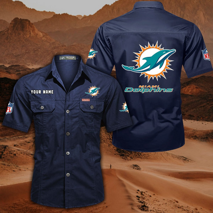FINAL SALE - NEW CUSTOMIZED NFL19 MDP MIAMI DOLPHINS MUTICOLOR MEN'S CARGO SHIRT