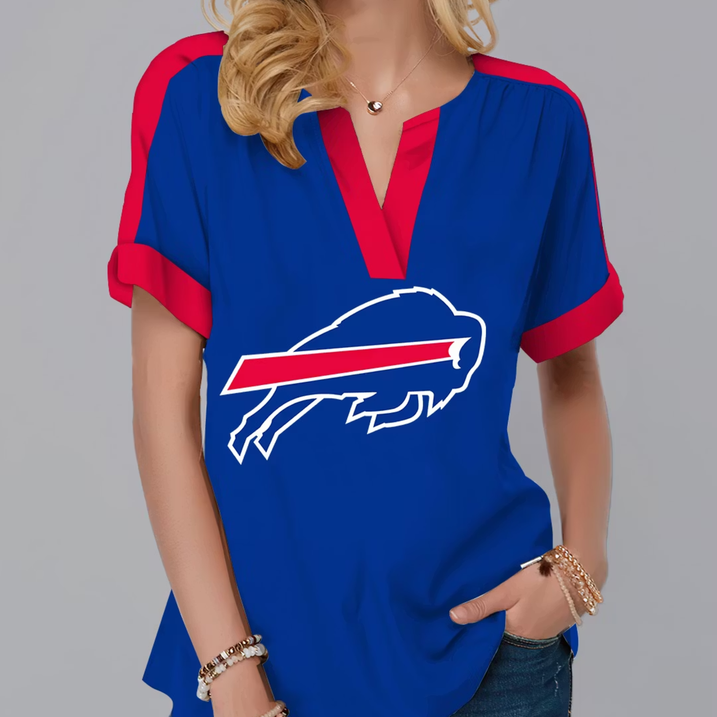 FINAL SALE - NEW CUSTOMIZED NFL03 BFB BUFFALO BILLS V-NECK FEMALE SHIRT