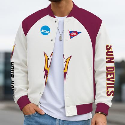 LIMITED DROP - NEW CUSTOMIZED NCAA FOOTBALL BOWL SUBDIVISION 04 ASS ARIZONA STATE SUN DEVILS BASEBALL JACKET, SATIN VARSITY JACKET