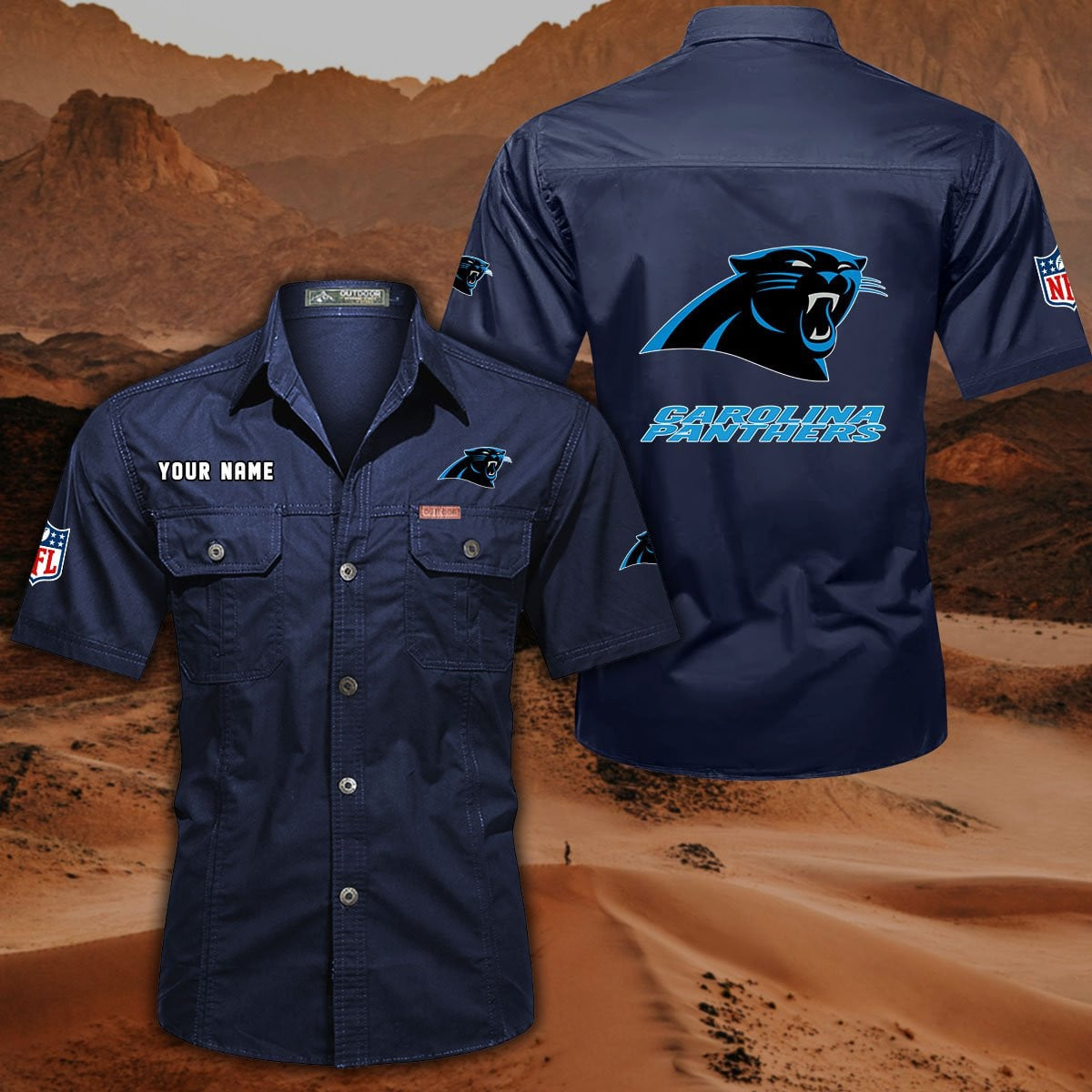 FINAL SALE - NEW CUSTOMIZED NFL23 CLP CAROLINA PANTHERS MUTICOLOR MEN'S CARGO SHIRT