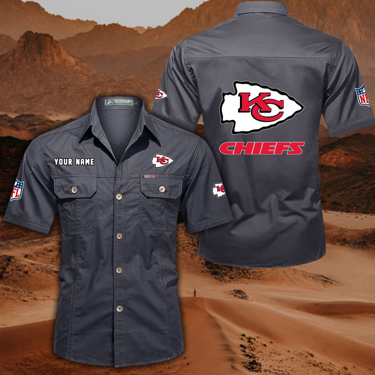 FINAL SALE - NEW CUSTOMIZED NFL01 KCC KANSAS CITY CHIEFS MUTICOLOR MEN'S CARGO SHIRT