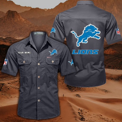 FINAL SALE - NEW CUSTOMIZED NFL04 DTL DETROIT LIONS MUTICOLOR MEN'S CARGO SHIRT