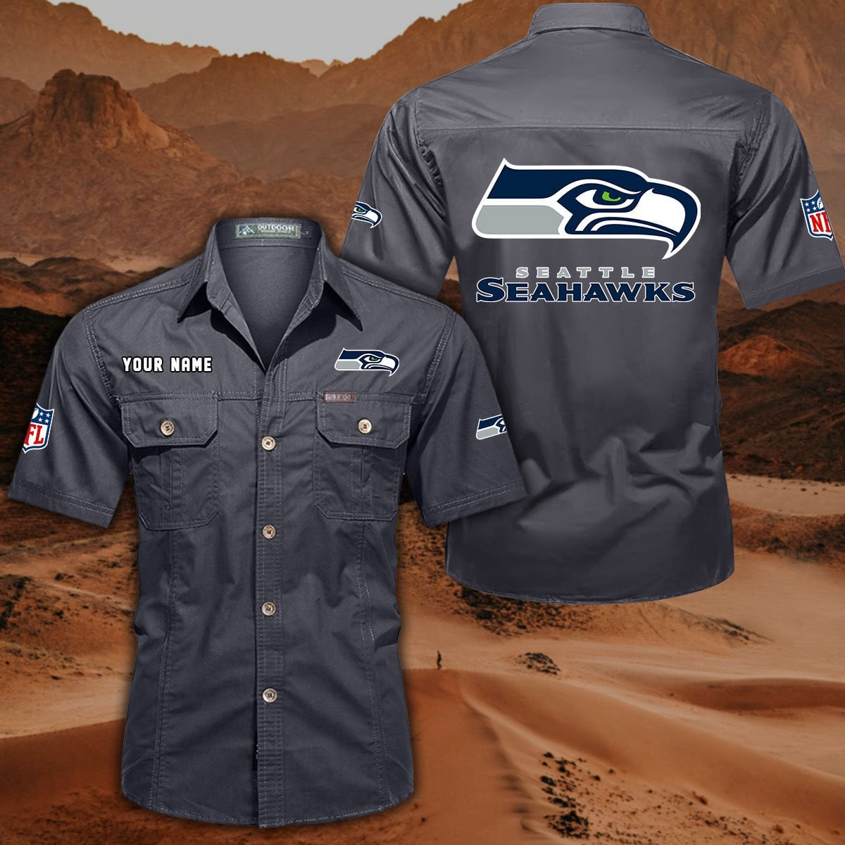 FINAL SALE - NEW CUSTOMIZED NFL06 SSH SEATTLE SEAHAWKS MUTICOLOR MEN'S CARGO SHIRT