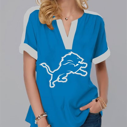 FINAL SALE - NEW CUSTOMIZED NFL04 DTL DETROIT LIONS V-NECK FEMALE SHIRT