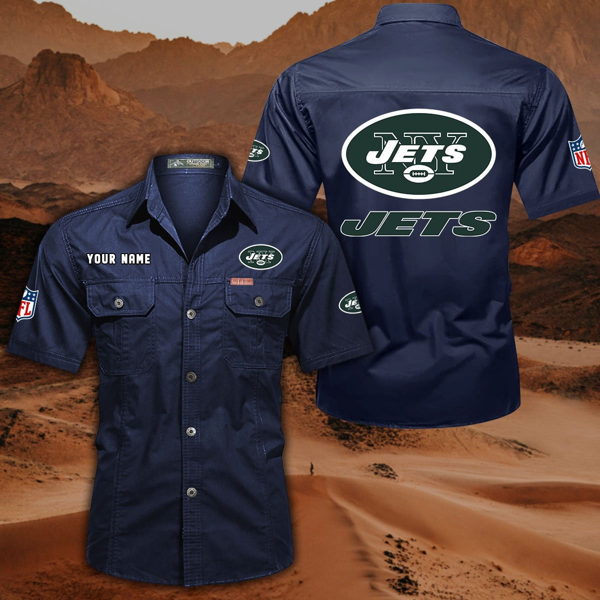 FINAL SALE - NEW CUSTOMIZED NFL25 NYJ NEW YORK JETS MUTICOLOR MEN'S CARGO SHIRT