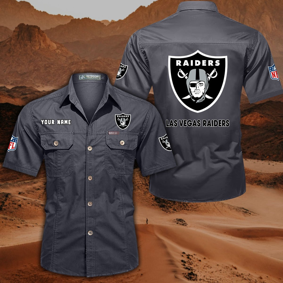 FINAL SALE - NEW CUSTOMIZED NFL07 LVR LAS VEGAS RAIDERS MUTICOLOR MEN'S CARGO SHIRT