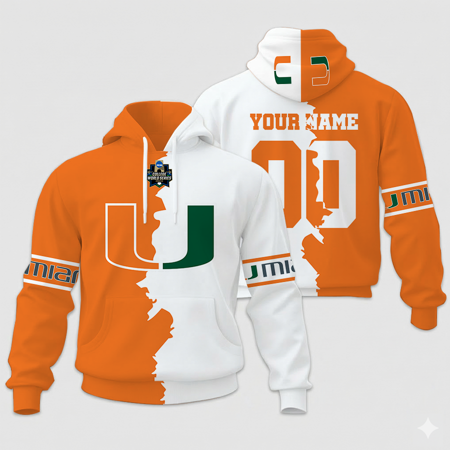 MEGA SALE - NEW CUSTOMIZED COLLEGE WORLD SERIES NCAA04 MIAMI HURRICANES UNISEX HOODIE & ZIP HOODIE