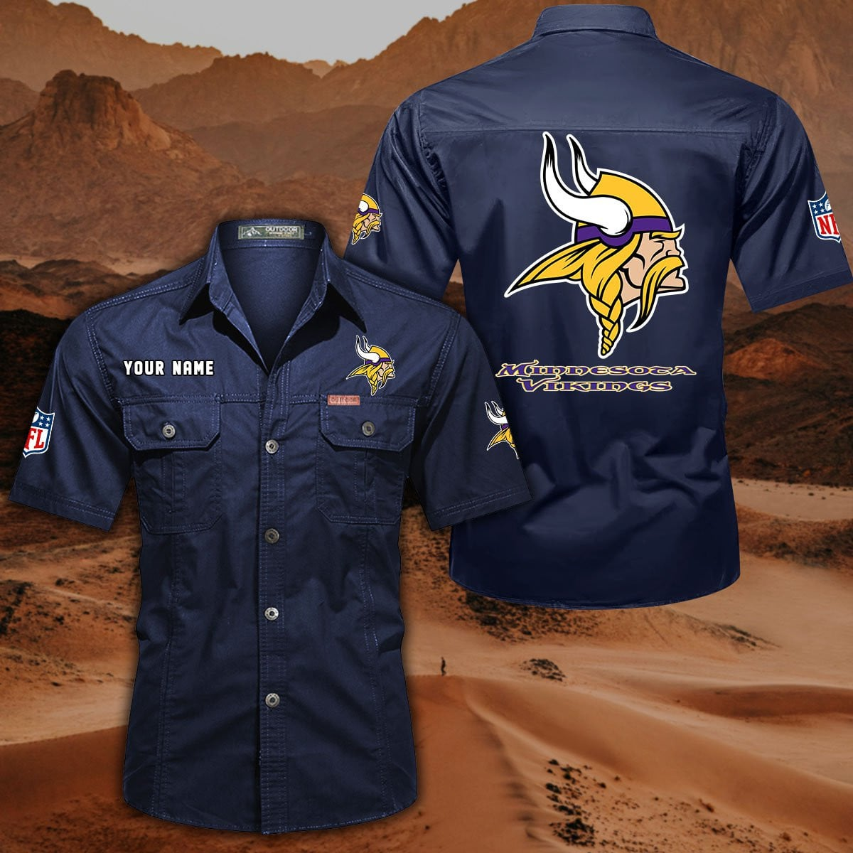 FINAL SALE - NEW CUSTOMIZED NFL05 MVK MINNESOTA VIKINGS MUTICOLOR MEN'S CARGO SHIRT
