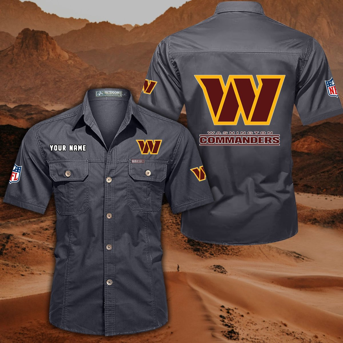 FINAL SALE - NEW CUSTOMIZED NFL12 WTC WASHINGTON COMMANDERS MUTICOLOR MEN'S CARGO SHIRT