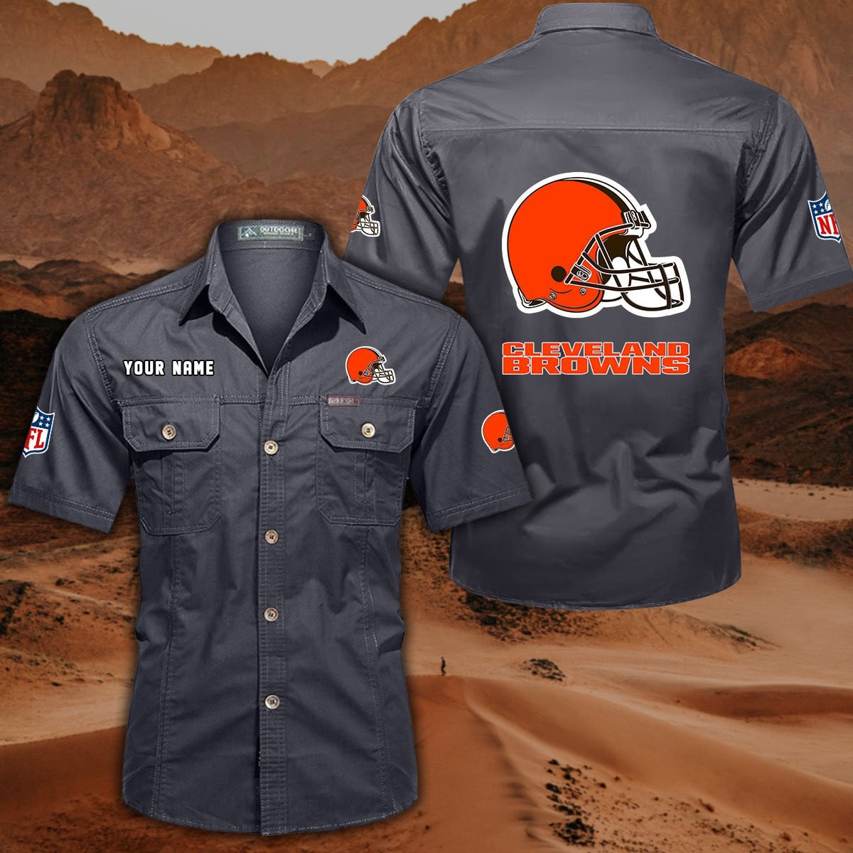 FINAL SALE - NEW CUSTOMIZED NFL29 CLB CLEVELAND BROWNS MUTICOLOR MEN'S CARGO SHIRT