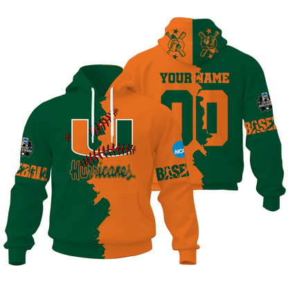 FINAL CLEARANCE - NEW CUSTOMIZED COLLEGE WORLD SERIES NCAA04 MIAMI HURRICANES UNISEX HOODIE & ZIP HOODIE
