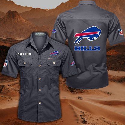 FINAL SALE - NEW CUSTOMIZED NFL03 BFB BUFFALO BILLS MUTICOLOR MEN'S CARGO SHIRT