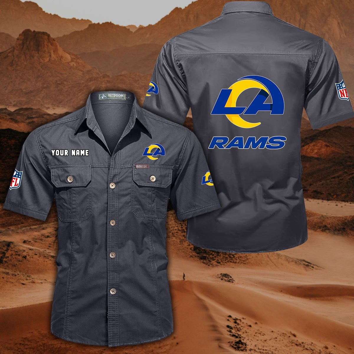 FINAL SALE - NEW CUSTOMIZED NFL22 LAR LOS ANGELES RAMS MUTICOLOR MEN'S CARGO SHIRT