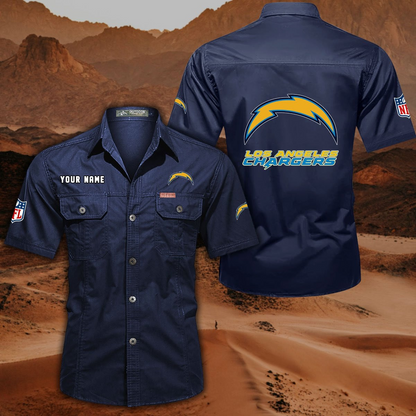FINAL SALE - NEW CUSTOMIZED NFL09 LAC LOS ANGELES CHARGERS MUTICOLOR MEN'S CARGO SHIRT