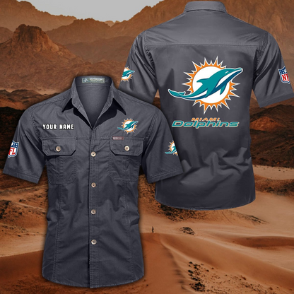 FINAL SALE - NEW CUSTOMIZED NFL19 MDP MIAMI DOLPHINS MUTICOLOR MEN'S CARGO SHIRT