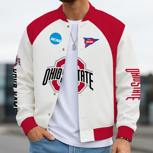 LIMITED DROP - NEW CUSTOMIZED NCAA FOOTBALL BOWL SUBDIVISION 05 OSB OHIO STATE BUCKEYES BASEBALL JACKET, SATIN VARSITY JACKET