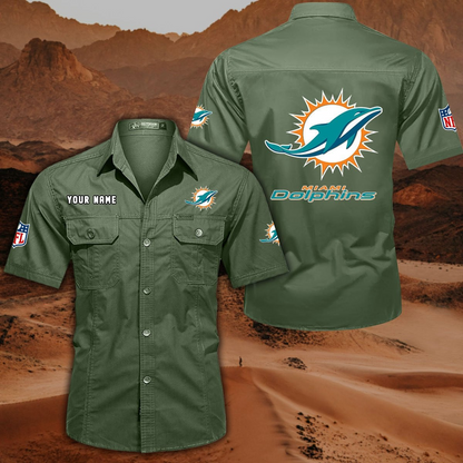 FINAL SALE - NEW CUSTOMIZED NFL19 MDP MIAMI DOLPHINS MUTICOLOR MEN'S CARGO SHIRT